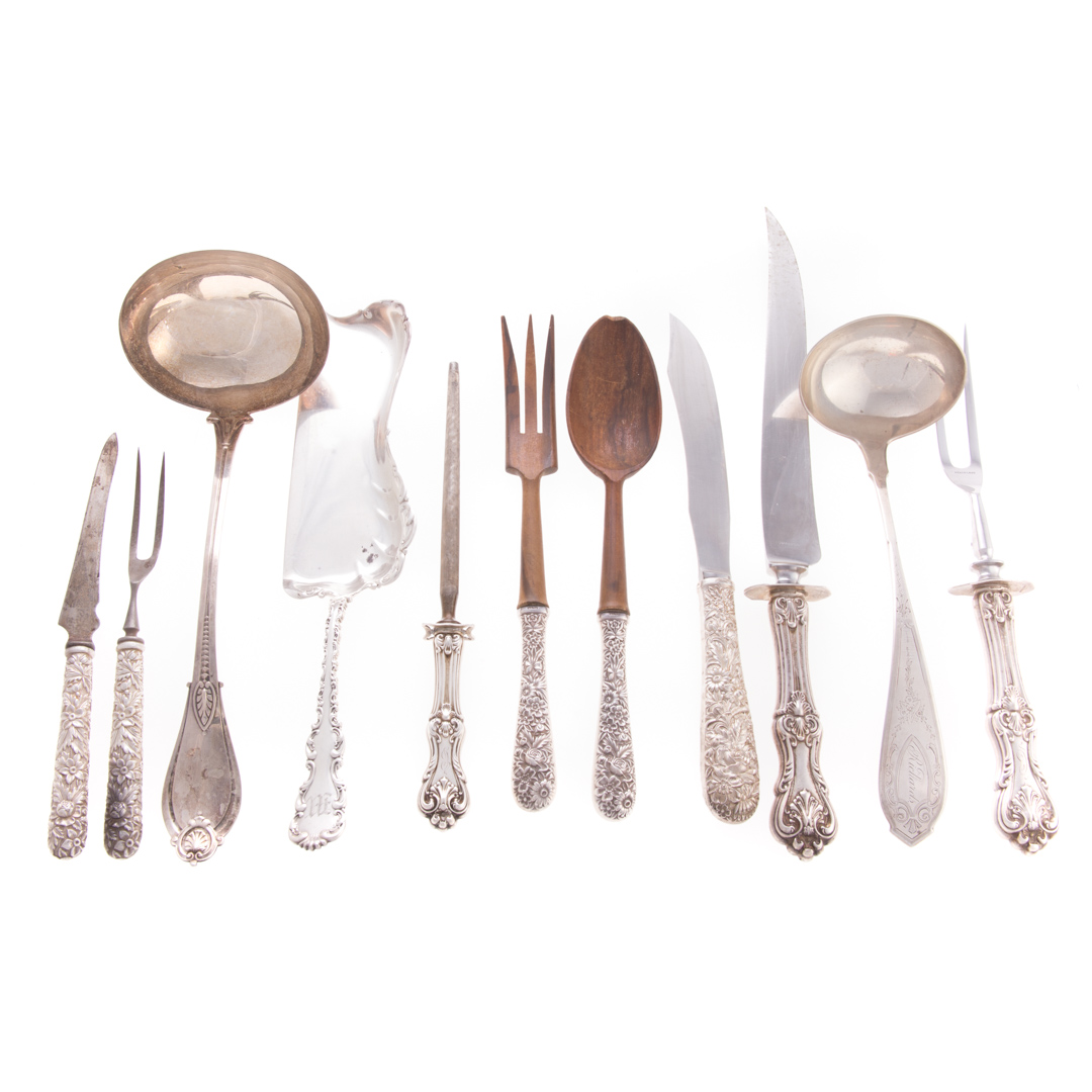 Collection sterling coin silver serving pieces 11 items comprising sterling