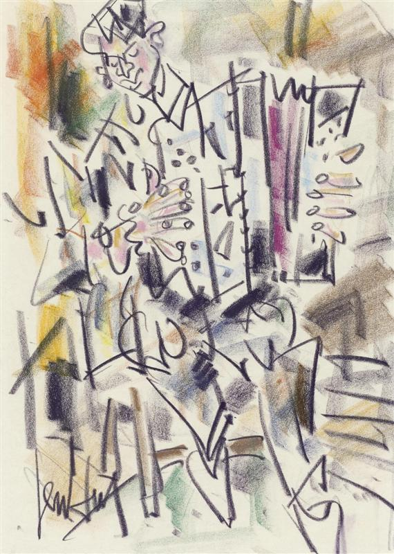 GEN PAUL 1895 Paris 1975 The harmonica player Wax crayon