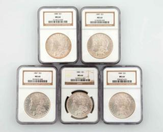 Lot of 5 Morgan Silver Dollars All MS 64 1882