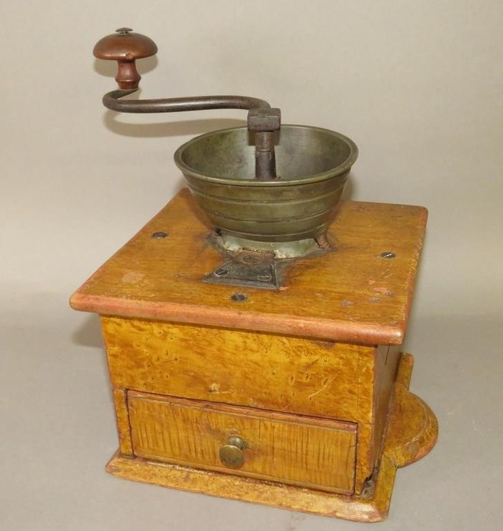 EARLY PEWTER RIM BOX TYPE COFFEE MILL BY G D
