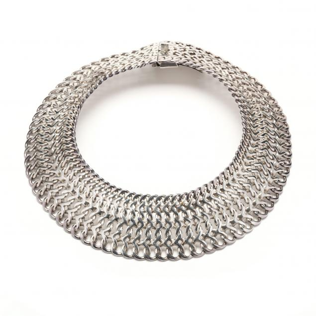 STERLING SILVER WOVEN COLLAR NECKLACE MEXICO In a wide woven