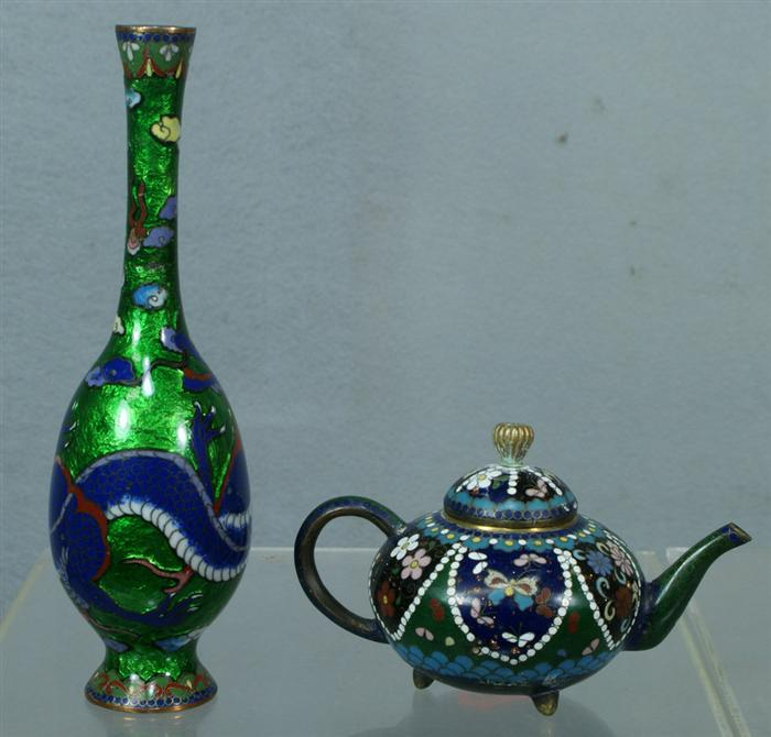 Lot of two pieces of cloisonne foil backed tall vase