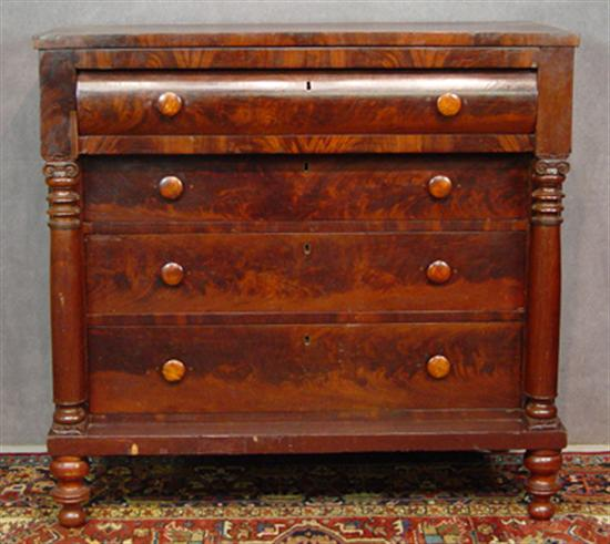 Walnut Burl Veneer Empire Chest of Drawers Mid 19th Century