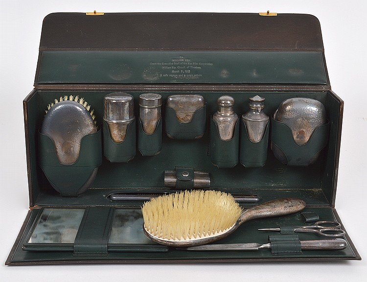 TIFFANY CO SILVER LEATHER GENTLEMAN S DRESSING SETSigned dated 1919