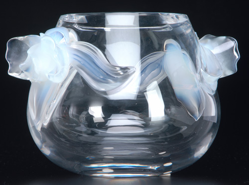 LALIQUE Vase Orchidee clear and opalescent 1980 s Engraved Lalique