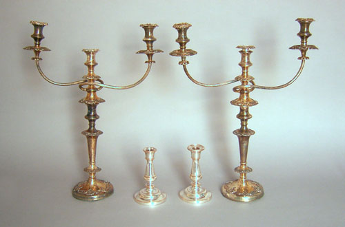 Pair silver plated candelabra 21 h together with a pair