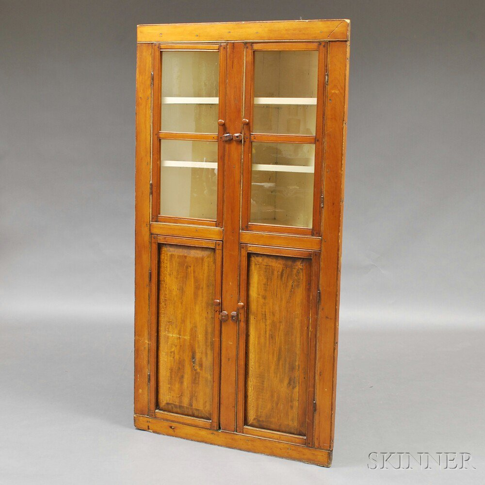 Country Pine Glazed Corner Cupboard America 19th century the two