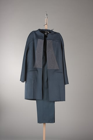 CHADO Blue green long jacket with slacks and signature stitching