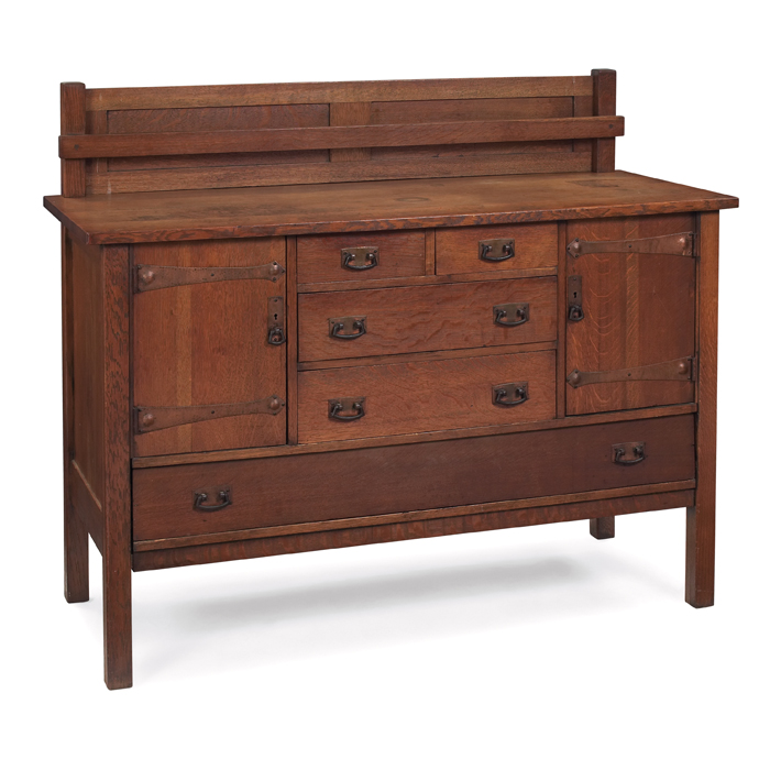 L and JG Stickley sideboard 735 paneled plate rail at