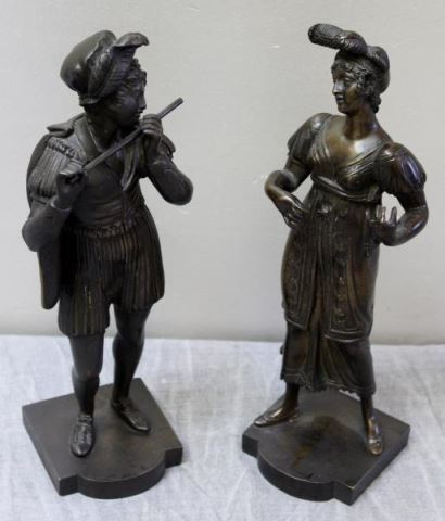 Pair of French Figural Bronzes Apparently unsigned Man with flute
