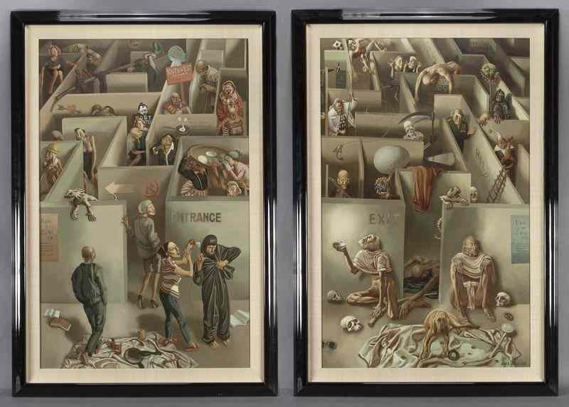 Lui Liu Entrance and Exit pair of oils oncanvas 1995