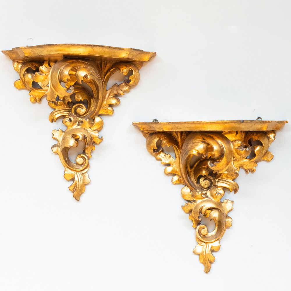 Pair of Baroque Style Giltwood Wall Brackets 10 x 10