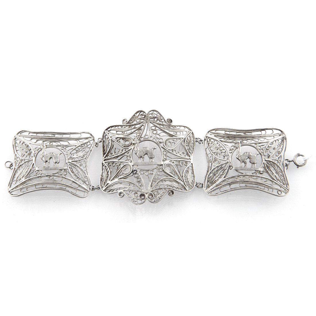 PERUVIAN SILVER FILIGREE LINK CUFF BRACELET EACH PANEL CENTERING A
