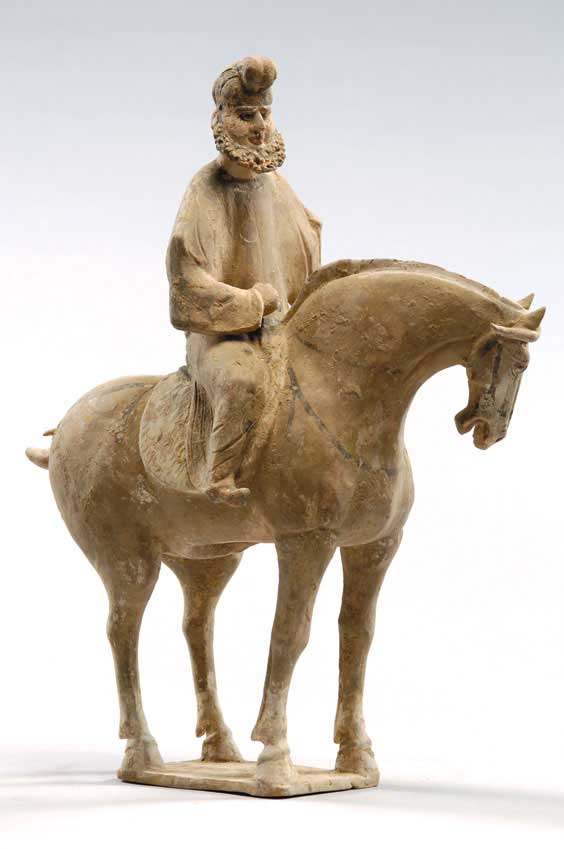 TANG POTTERY EQUESTRIAN FOREIGNER Very finely modeled Chinese Tang Dynasty