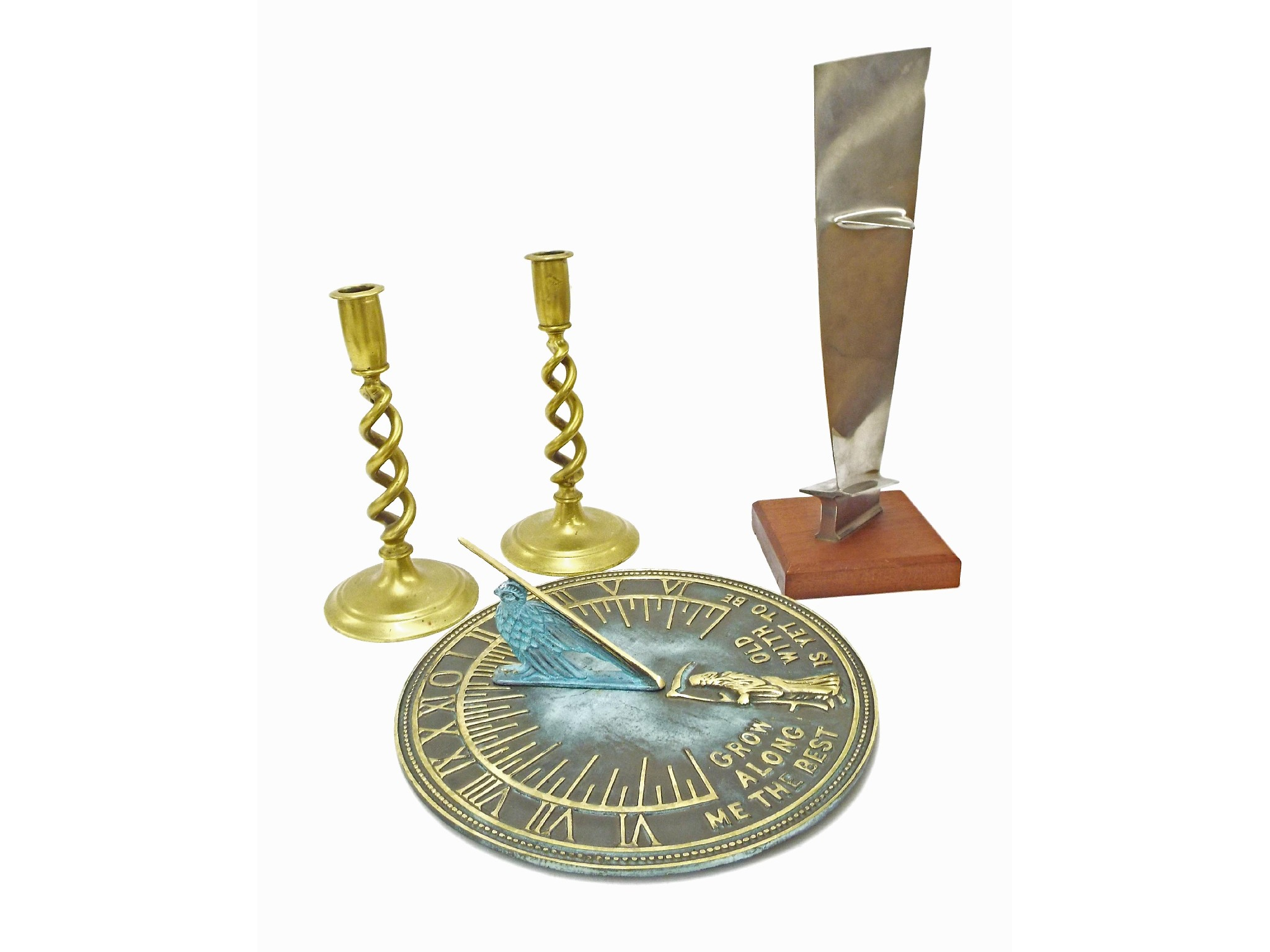Mixed metalware to include cast metal and brass sun dial