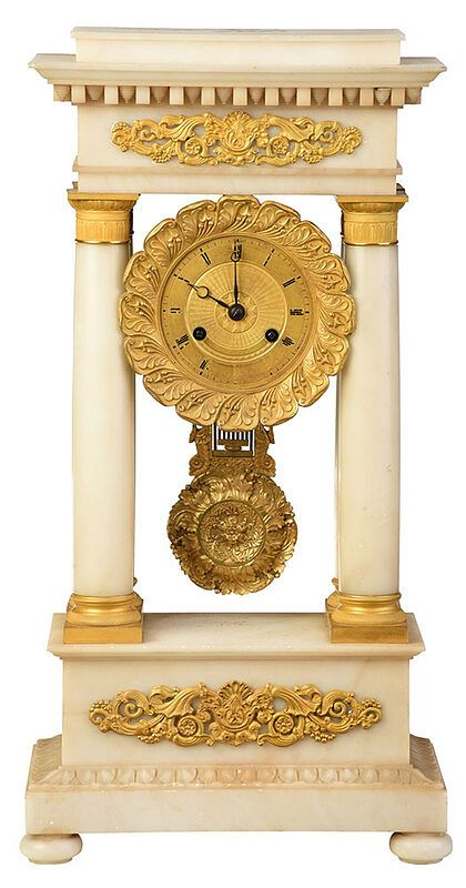 French Empire Gilt Bronze Marble Portico Clock 19th century gilt