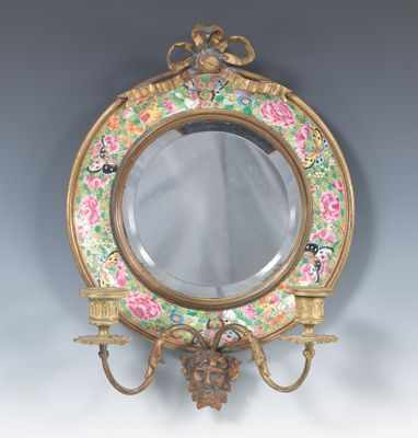 Rose Medallion Mirrored Wall Sconce Ormolu mounted surrounding a Rose