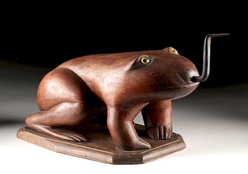 19th C Southeast Asia Wood Coconut Grater Frog Southeast Asia