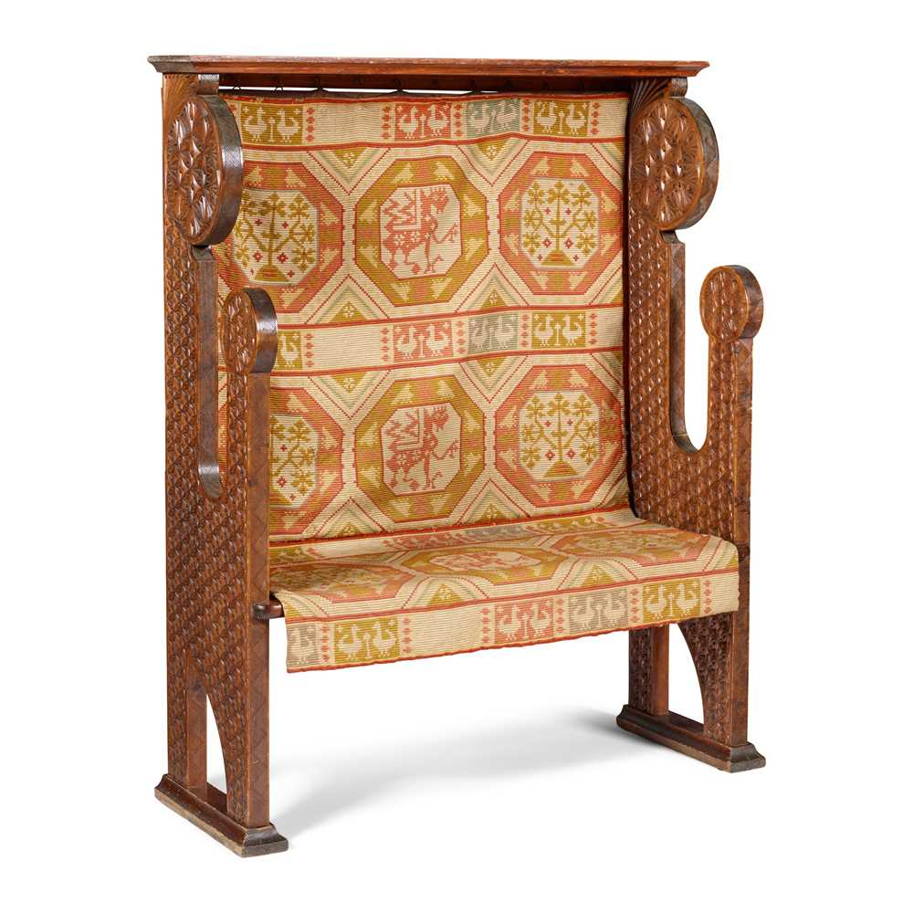 SWEDISH ARTS CRAFTS SETTLE CIRCA 1900 pine with chip carved