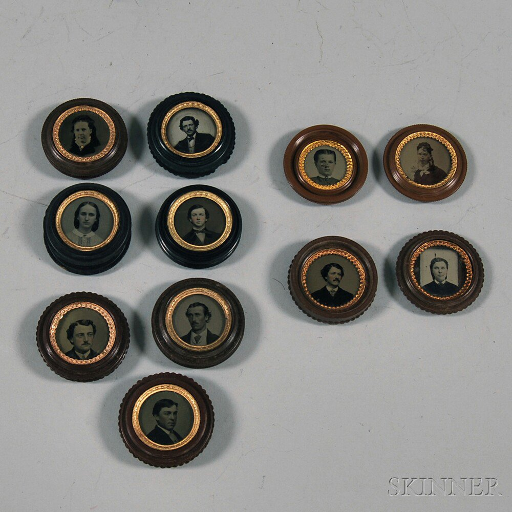 Nine Round Sweetheart Union Cases with Eleven Assorted Ambrotype and