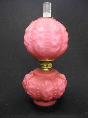 Victorian Cranberry Satin Art Glass Miniature OilLamp matching globe cased