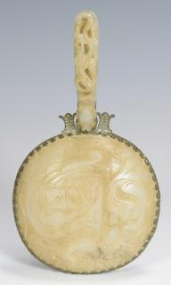 Chinese Carved Jade Mirror Chinese carved white jade and silver