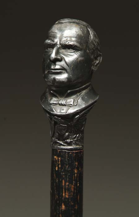 POLITICAL WALKING STICK FOR PRESIDENT HARRISON Cast pot metal handle