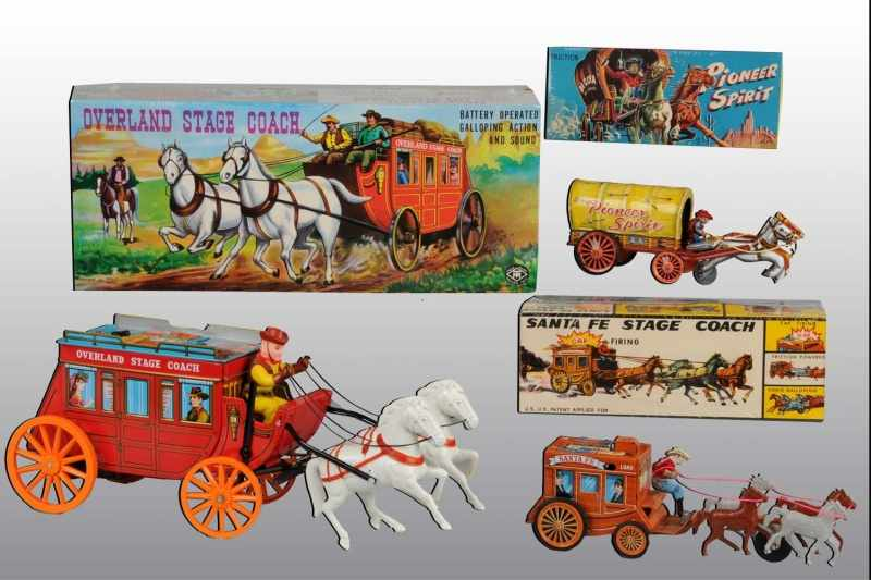 Lot of 3 Tin Litho Stage Coach Toys Description Japanese