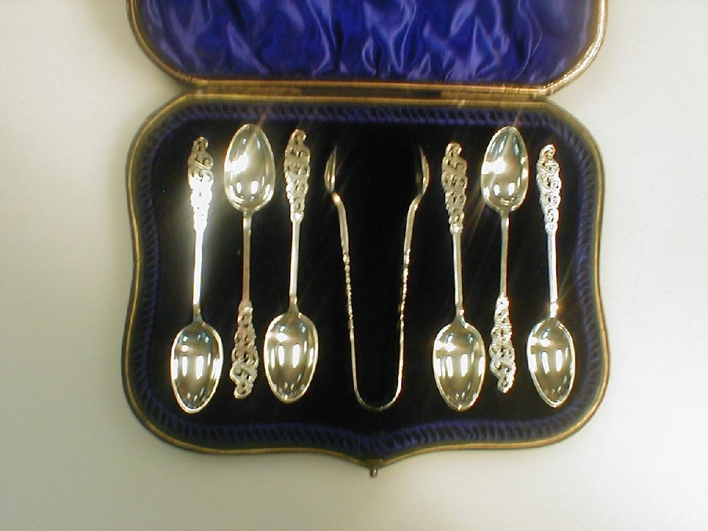 A leather cased set of six electro plate teaspoons and