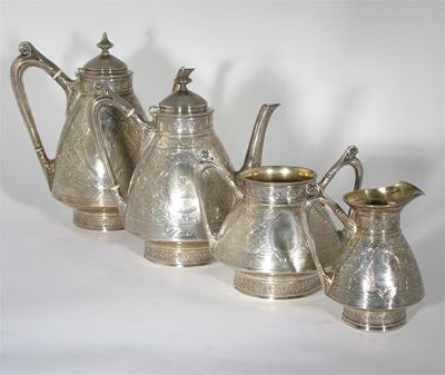 An Elkington Co silver four piece Aesthetic Movement tea set