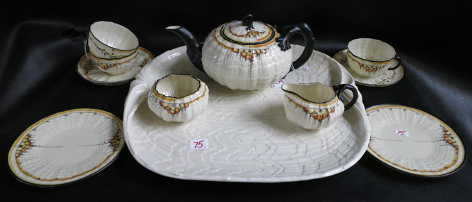 BELLEEK TRIDACNA TEA WARE SET AND SERVING TRAY twelve pieces