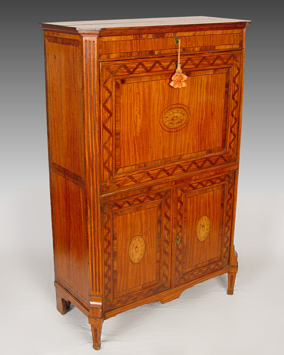 19th C MARQUETRY INLAY SECRETAIRE ABATANT Dutch or German desk