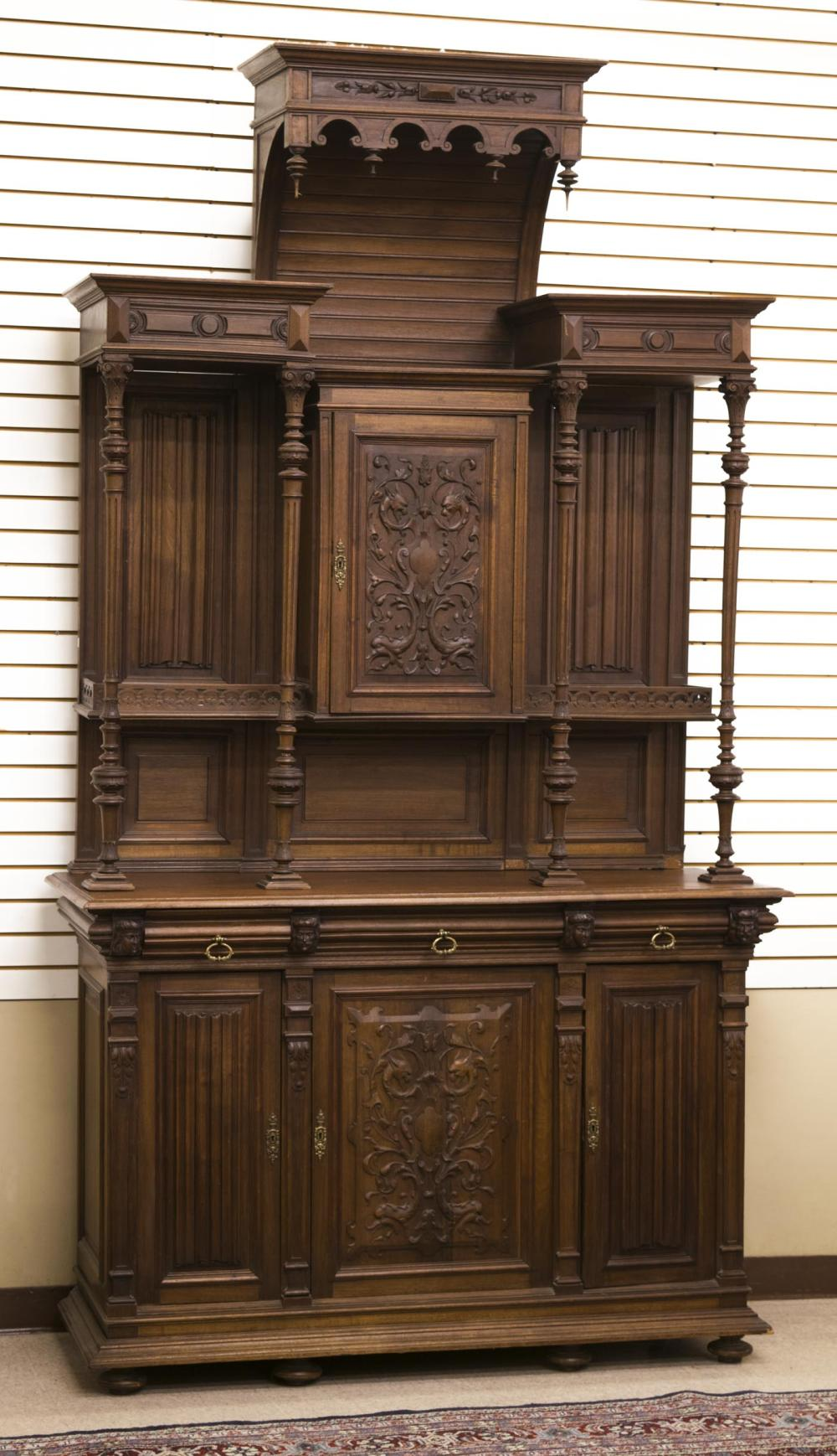 TALL CARVED WALNUT SIDEBOARD Renaissance Revival style French late 19th