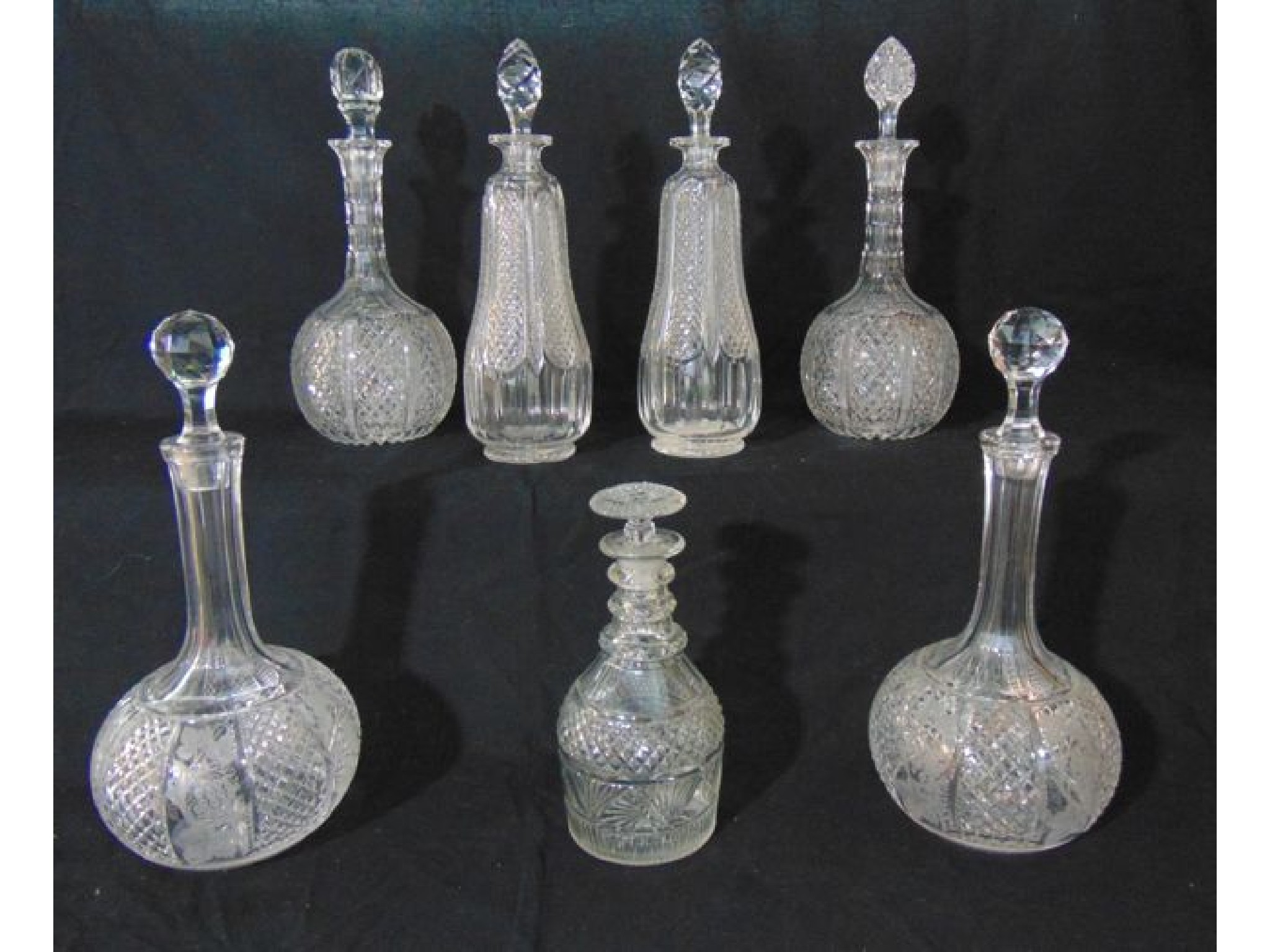 Three pairs of good quality decanters to include a pair