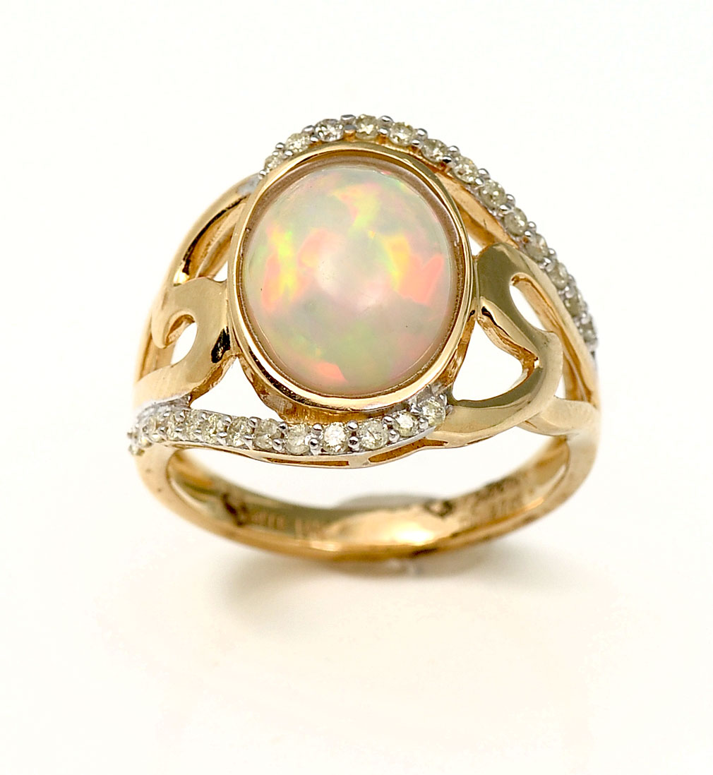 14K 2 80 CT OPAL DIAMOND RING Fiery oval opal