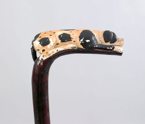 Carved and painted cane with hound grip 36 3 4