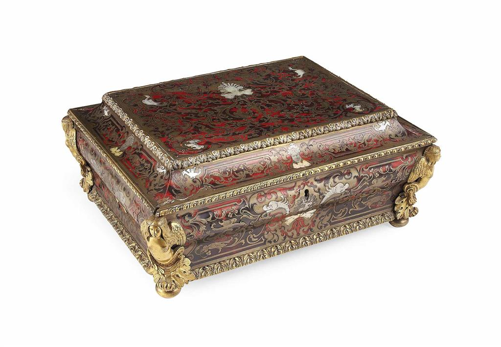 YLOUIS XIV STYLE BOULLE AND GILT BRONZE WORK BOX 19TH