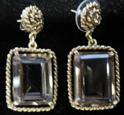 14 karat yellow gold smokey quartz earrings Rectangular drops accented