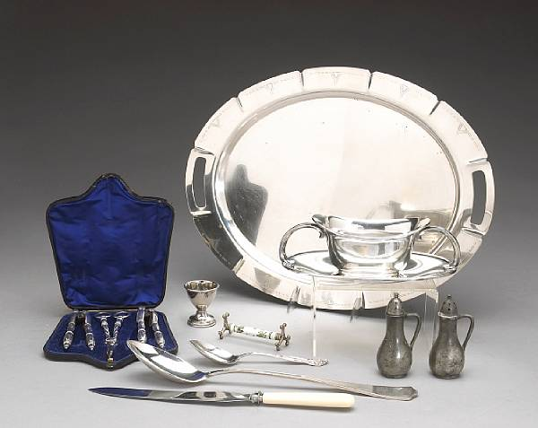 Comprising sauce boat with integral under tray Sheffield rectangular snuffer