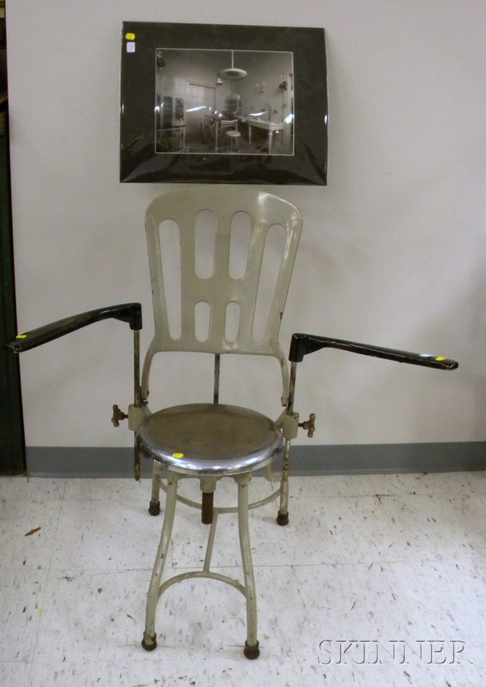 Early 20th Century Steel Dental Chair in institutional gray and