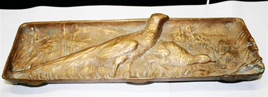 Bronze pen tray early 20th century molded scenic design of