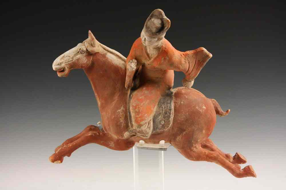TANG POTTERY FIGURE Chinese Painted Pottery Figure of a Polo