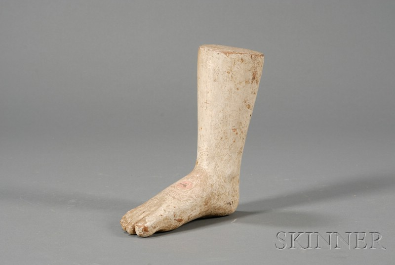 White painted Carved Wooden Foot America 19th century ht 8