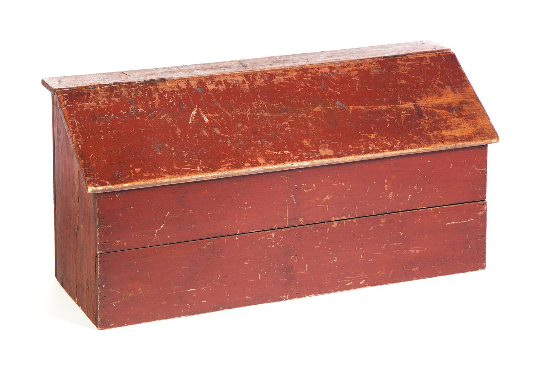 RED PAINTED SLANT LID WAGON BOX American late 19th century