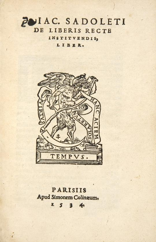SADOLETO Jacopo De liberis recte instituendis liber Paris Simon de
