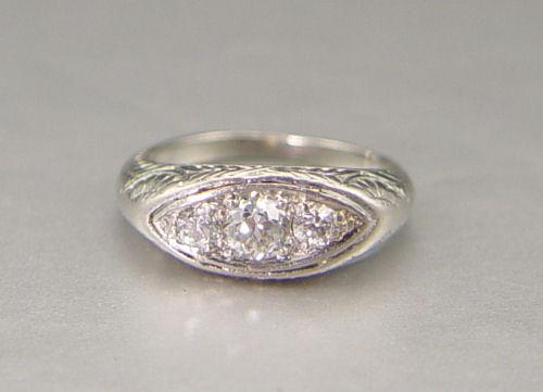 3 STONE PLATINUM ART DECO YOUTH OR PINKY RING Platinum