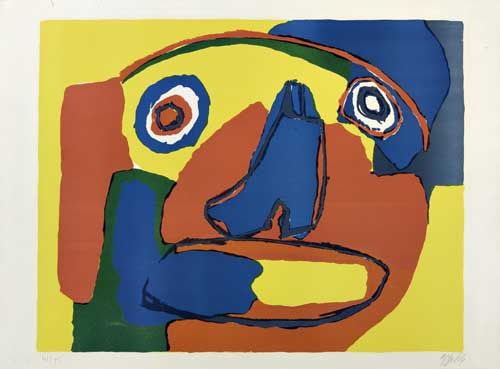 KAREL APPEL Multicolored Face Color lithograph on Arches paper 1969