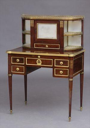 LOUIS XVI GILT METAL MOUNTED MAHOGANY BONHEUR DU JOUR The
