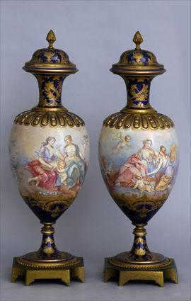 PAIR OF LOUIS XVI STYLE GILT METAL MOUNTED SEVRES PORCELAIN