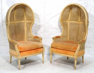 Pr Hooded Open Caned Decorator Wing Chairs Dome form Cream